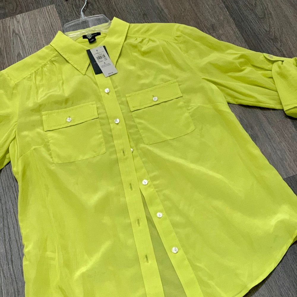 Neon button down/silk blend shirt.